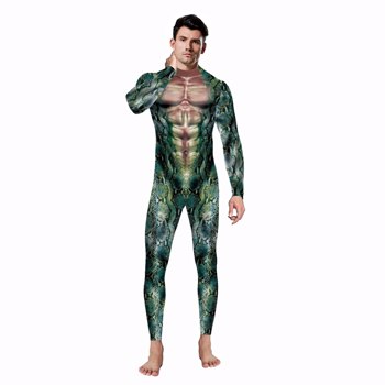 时尚成人性感男士万圣节服装蛇3D印花动物派对Zentai紧身连衣裤肌肉角色扮演连体衣连体衣