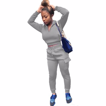运动服女式套装拉链长袖运动衫和抽绳慢跑裤休闲服2件套装运动服