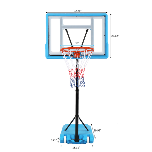 PVC透明板 篮框可调节115-135cm 篮球架 泳池边 最大适用7#球 N002 蓝色 LX-B064S-18