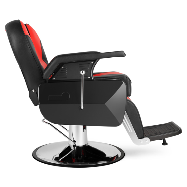 PVC皮套 ABS扶手壳 圆盘带搁脚 可放倒 理发椅 300.00lbs 红黑色 HZ8702C N002-5