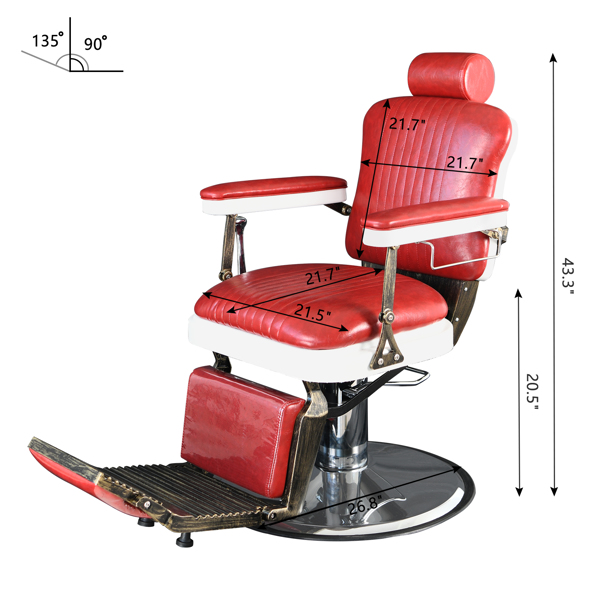 PVC皮套  ABS扶手壳 圆盘 特大泵 可放倒 理发椅 300lbs 红色 HZ8753 N001-28
