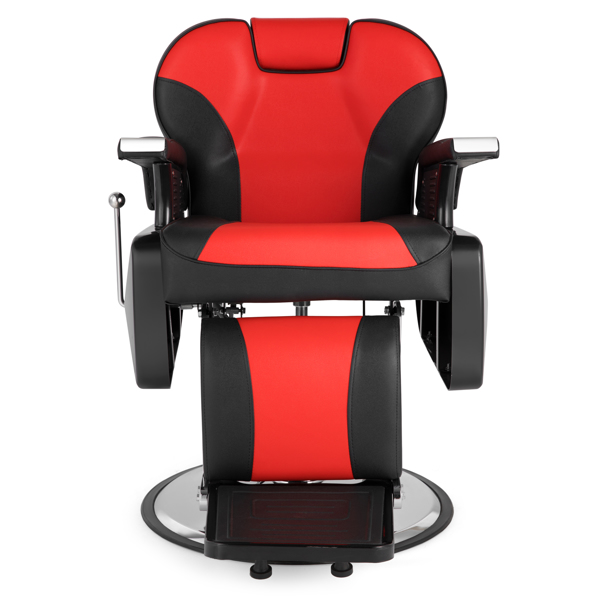 PVC皮套 ABS扶手壳 圆盘带搁脚 可放倒 理发椅 300.00lbs 红黑色 HZ8702C N002-39