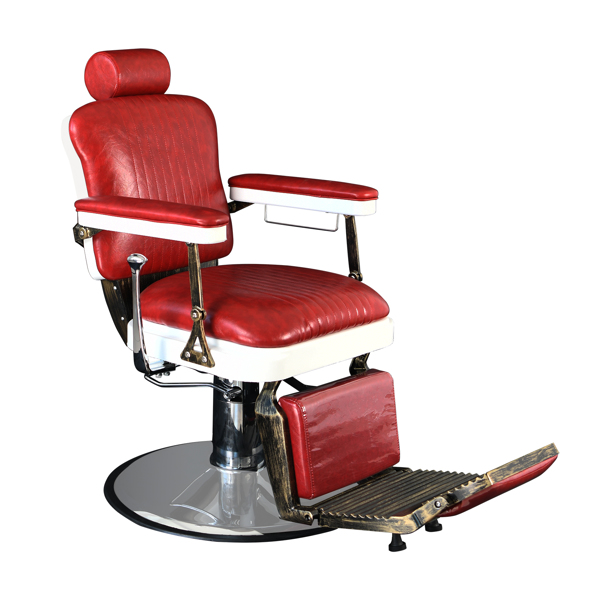 PVC皮套  ABS扶手壳 圆盘 特大泵 可放倒 理发椅 300lbs 红色 HZ8753 N001-21