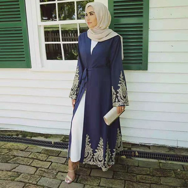 Kaftan Dubai Abaya和服开衫穆斯林头巾连衣裙土耳其沙特阿拉伯非洲女装Caftan长袍伊斯兰教服装-7