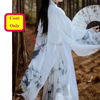 传统白色汉服男女水墨印花中国民间舞蹈古代服装情侣仙女装BL4035