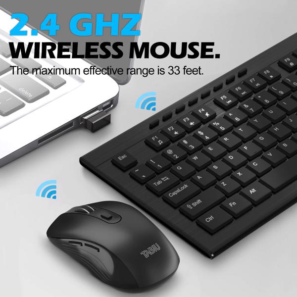 【不可在亚马逊销售】无线键盘和鼠标组合，5 级 DPI 可调节无线鼠标和 2.4GHz 电脑键盘，112 键/静音键盘，独立电源开/关-2