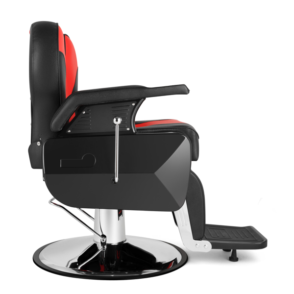 PVC皮套 ABS扶手壳 圆盘带搁脚 可放倒 理发椅 300.00lbs 红黑色 HZ8702C N002-33