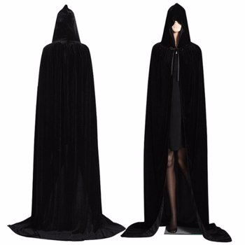 万圣节女巫斗篷角色扮演服装男女成人派对长裙黑色脱毛王子公主连帽斗篷