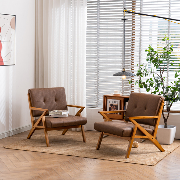 K型扶手单人沙发椅 实木 软包 棕色 室内休闲椅 复古风 N101-25