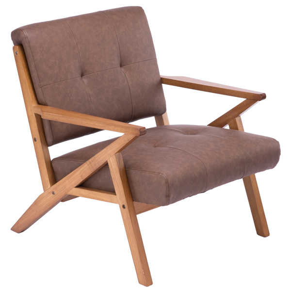 K型扶手单人沙发椅 实木 软包 棕色 室内休闲椅 复古风 N101-46