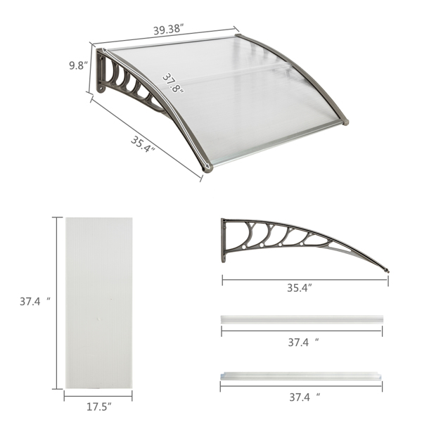100*96cm 透明板灰色支架 雨篷 塑料支架 阳光板 前后铝条-22