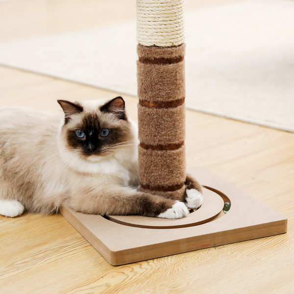 粽色小型猫抓柱带有2种猫娱乐玩具，悬挂毛绒球以及底部可循环追逐的小弹珠，适合小猫-8