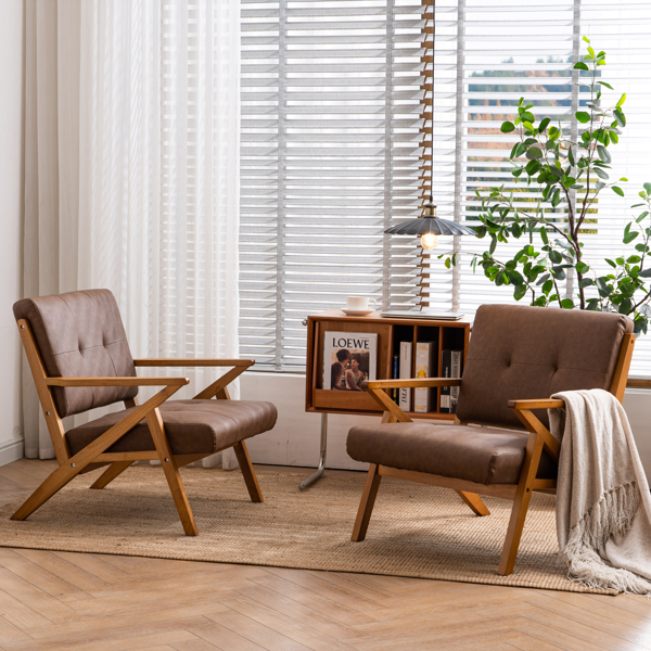K型扶手单人沙发椅 实木 软包 棕色 室内休闲椅 复古风 N101-34