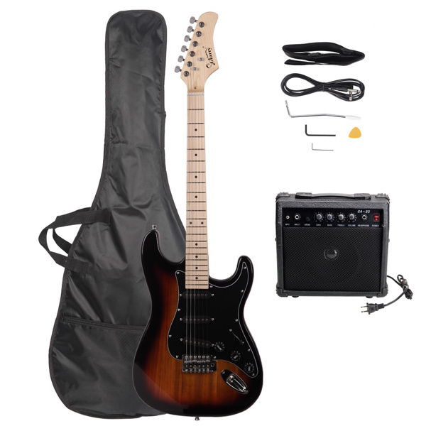 【AM不售卖】Glarry GST 单-单-单拾音器 枫木指板 日落色-黑护板 S401 ST电吉他+音箱套装-19