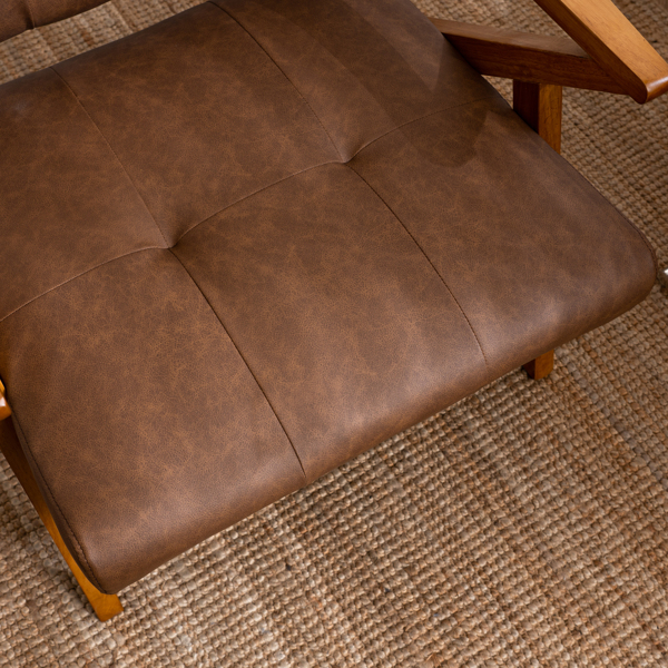 K型扶手单人沙发椅 实木 软包 棕色 室内休闲椅 复古风 N101-18