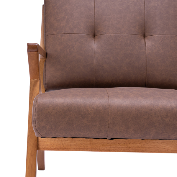 K型扶手单人沙发椅 实木 软包 棕色 室内休闲椅 复古风 N101-58