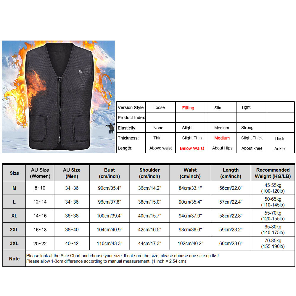 Men Women Electric Vest Heated Cloth Jacket USB Warm Up Heating Pad Body Warmer