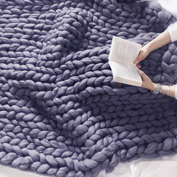 1.2*1.5米，深灰色，粗针织毛毯手工针织 保暖针织毛毯-5