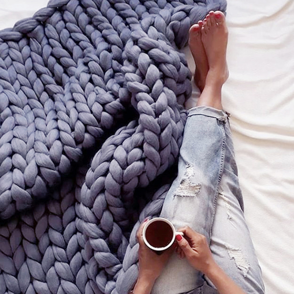 1.2*1.5米，深灰色，粗针织毛毯手工针织 保暖针织毛毯-6