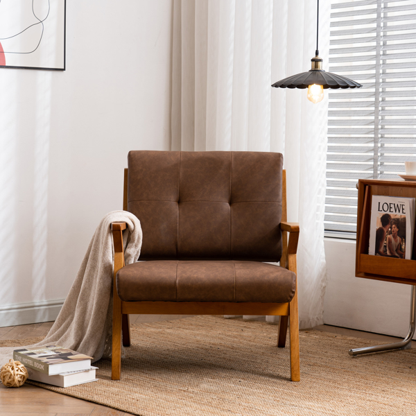 K型扶手单人沙发椅 实木 软包 棕色 室内休闲椅 复古风 N101-5