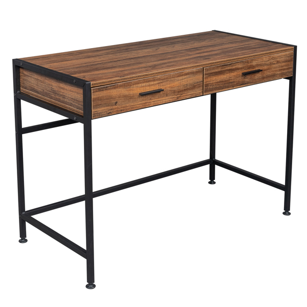 复古木桌面+黑色钢架 刨花板 106*50*75cm 两抽 电脑桌 可用于学习桌 书桌 N001-3