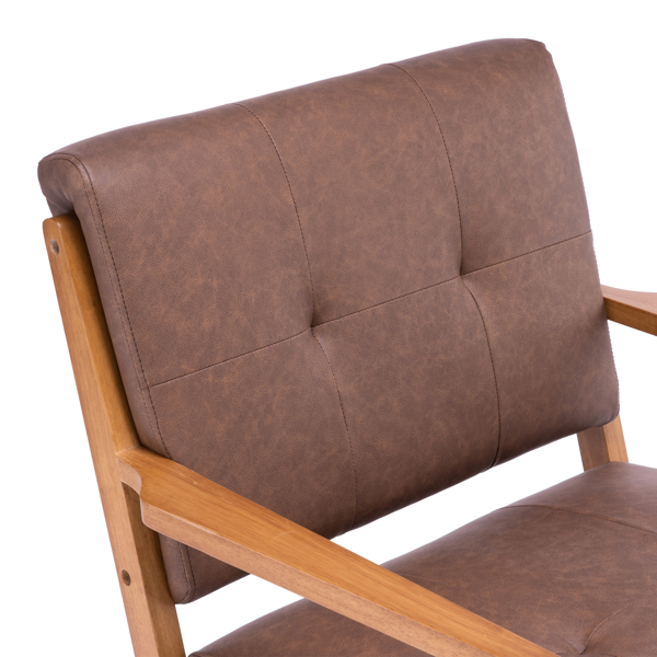 K型扶手单人沙发椅 实木 软包 棕色 室内休闲椅 复古风 N101-47