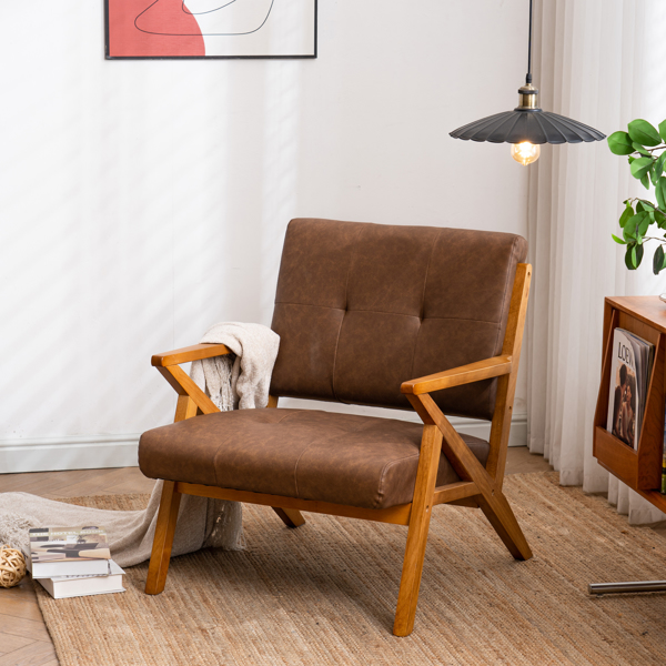 K型扶手单人沙发椅 实木 软包 棕色 室内休闲椅 复古风 N101-7
