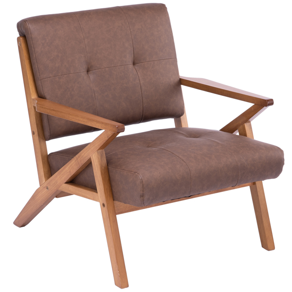 K型扶手单人沙发椅 实木 软包 棕色 室内休闲椅 复古风 N101-1