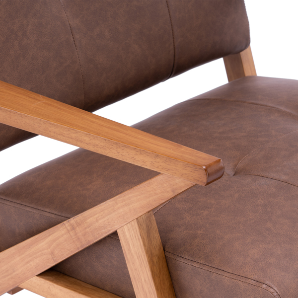 K型扶手单人沙发椅 实木 软包 棕色 室内休闲椅 复古风 N101-49