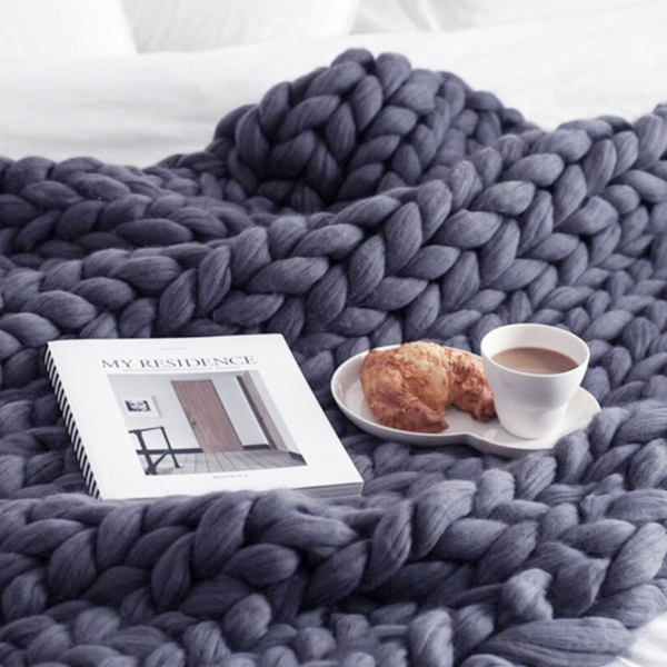 1.2*1.5米，深灰色，粗针织毛毯手工针织 保暖针织毛毯-4