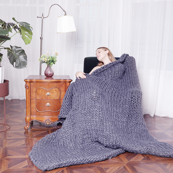 1.2*1.5米，深灰色，粗针织毛毯手工针织 保暖针织毛毯-2