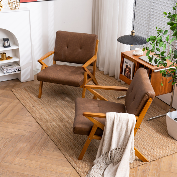 K型扶手单人沙发椅 实木 软包 棕色 室内休闲椅 复古风 N101-33