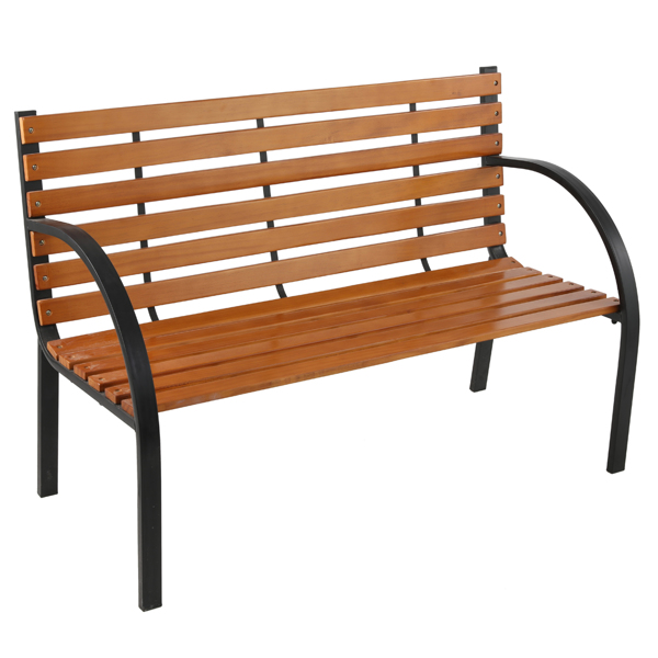 48in 黑色扶手 柚木色座板 铁木长椅 欧洲 N001-1