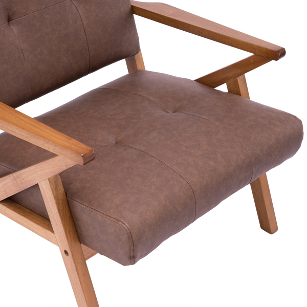 K型扶手单人沙发椅 实木 软包 棕色 室内休闲椅 复古风 N101-48