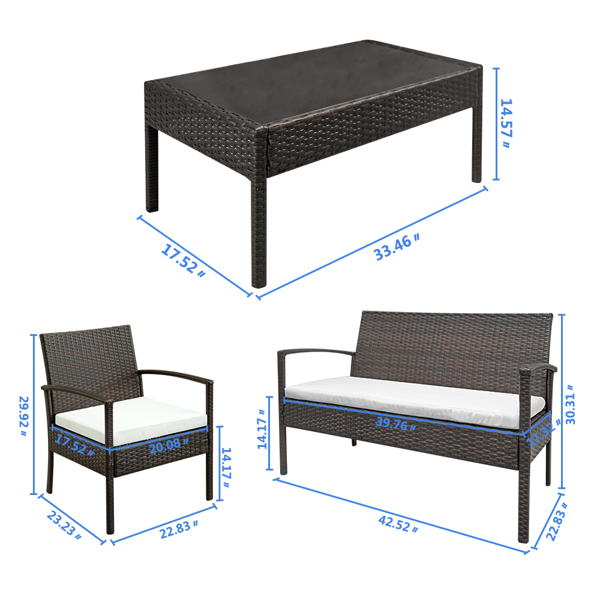 OUTVITA 2pcs单人沙发和1pc双人沙发和1pc茶几 扶手镂空 棕色渐变 编藤四件套 铁框架 欧洲 N001-10