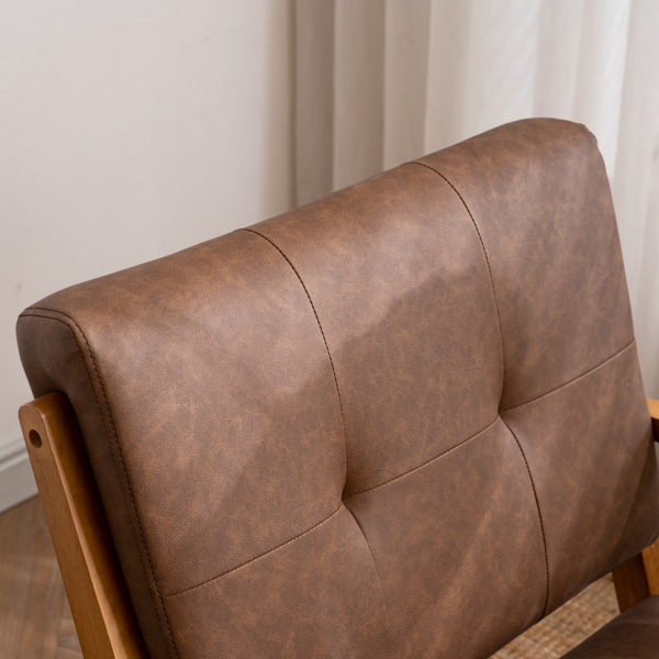 K型扶手单人沙发椅 实木 软包 棕色 室内休闲椅 复古风 N101-14