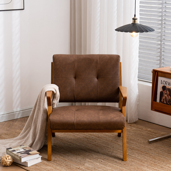K型扶手单人沙发椅 实木 软包 棕色 室内休闲椅 复古风 N101-6