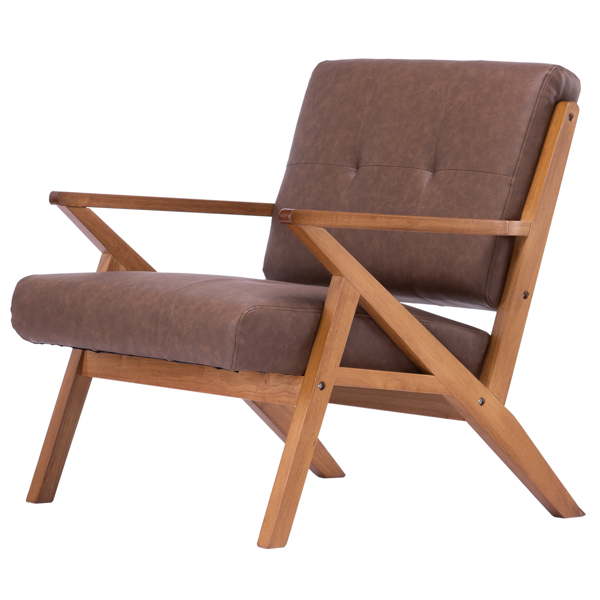 K型扶手单人沙发椅 实木 软包 棕色 室内休闲椅 复古风 N101-45