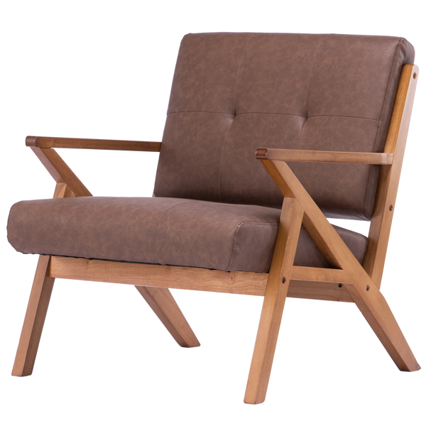 K型扶手单人沙发椅 实木 软包 棕色 室内休闲椅 复古风 N101-44