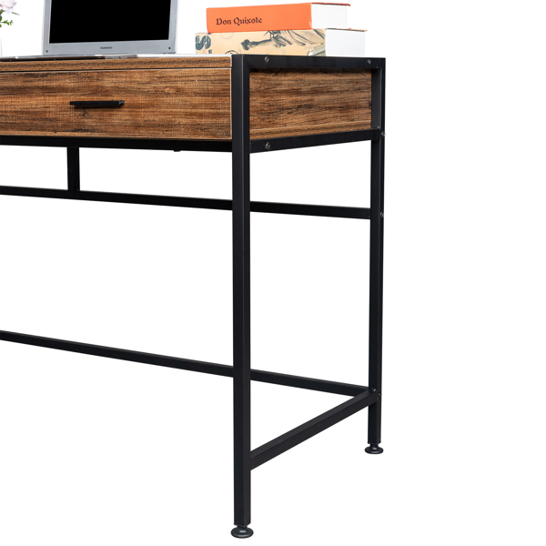 复古木桌面+黑色钢架 刨花板 106*50*75cm 两抽 电脑桌 可用于学习桌 书桌 N001-4
