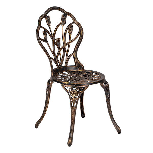 OUTVITA 2pcs单人椅和1pc圆桌 郁金香 玫瑰花型 古铜色 铸件套装 铝 铁 欧洲 N001-2