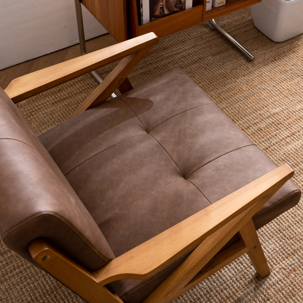 K型扶手单人沙发椅 实木 软包 棕色 室内休闲椅 复古风 N101-17