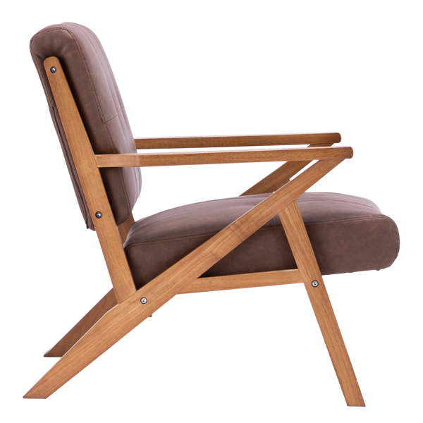 K型扶手单人沙发椅 实木 软包 棕色 室内休闲椅 复古风 N101-40