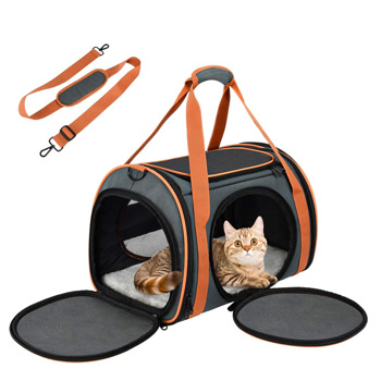 猫笼狗笼，航空公司批准，适用于中小型猫狗，5 网状窗户4开门宠物包 - 橙色
