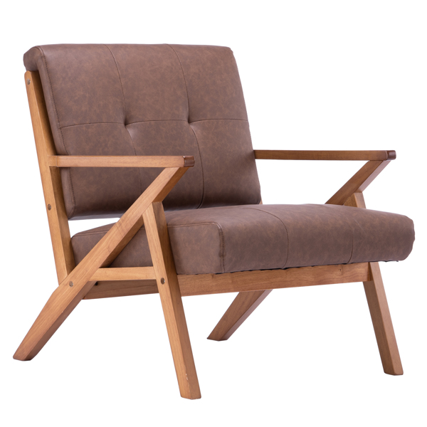 K型扶手单人沙发椅 实木 软包 棕色 室内休闲椅 复古风 N101-36