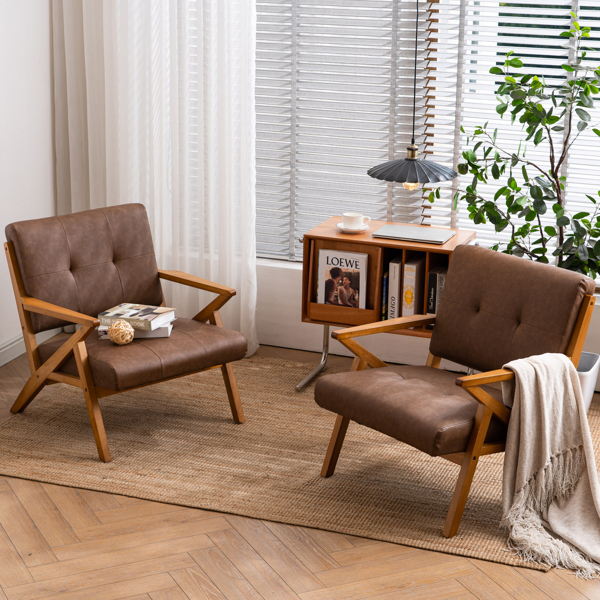 K型扶手单人沙发椅 实木 软包 棕色 室内休闲椅 复古风 N101-31