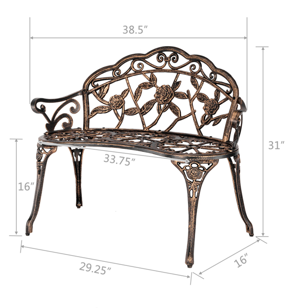  38.5in 玫瑰花型 古铜色 铝长椅 欧洲 N001-4
