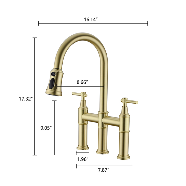 下拉式双把厨房龙头Pull Down Double Handle Kitchen Faucet-2