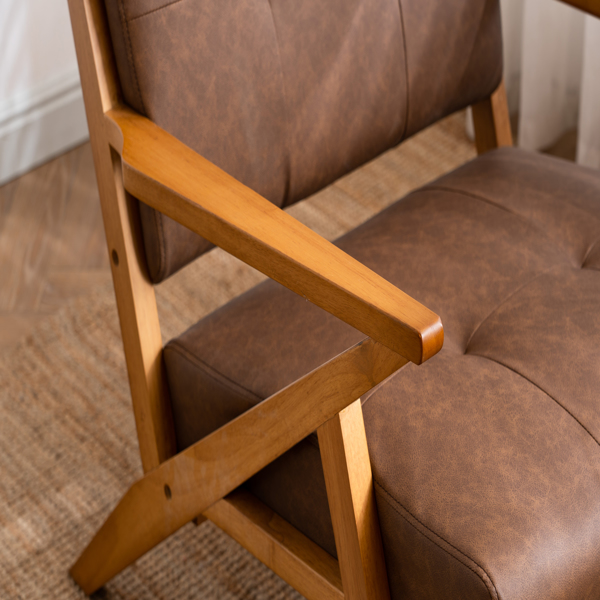 K型扶手单人沙发椅 实木 软包 棕色 室内休闲椅 复古风 N101-39