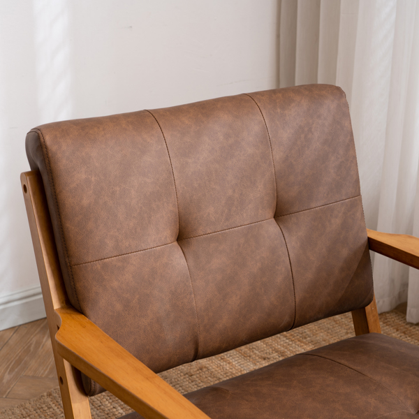 K型扶手单人沙发椅 实木 软包 棕色 室内休闲椅 复古风 N101-19
